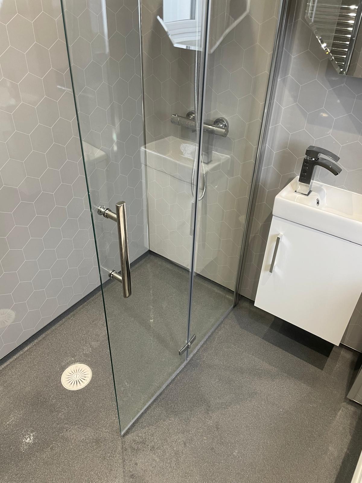 Bathroom build in Edinburgh with fitted vanity and wall panelling.